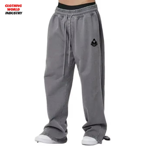 Pantalon de survêtement décontracté ample personnalisé pour homme, coupe droite, 100 % coton épais, jambe large, imprimé, vente en gros - Product Image 3