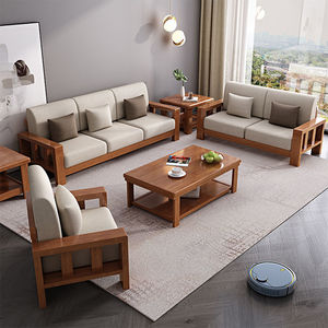 Juego de Sofás Modulares en Forma de L de Madera Sólida Dazhang Jiaju para Sala de Estar, Color Nogal, para Todas las Edades - Product Image 4