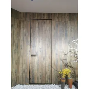 आधुनिक अदृश्य एल्यूमिनियम फ्रेम लकड़ी लिबास आंतरिक कमरे लकड़ी के दरवाजे डिजाइन