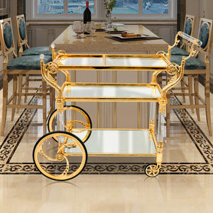 मध्ययुगीन विंटेज होटल ट्रॉली रेस्तरां परिवार डाइनिंग कार कॉपर ट्रॉली लक्जरी गोल्डन सेवारत कार्ट्स - Product Image 2