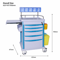 Chariot médical haut de gamme à 5 tiroirs verrouillables, chariot de fournitures hospitalières, chariot de soins mobile, plan de travail en acier ABS, plastique