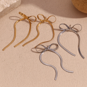 Dainty <span class=keywords><strong>oro</strong></span> placcato catena di <span class=keywords><strong>serpente</strong></span> <span class=keywords><strong>orecchini</strong></span> con fiocco in acciaio inox titanio gioielli regalo per le ragazze - Product Image 4