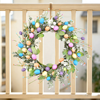Corona de Pascua de 40 cm/15.7 pulgadas con huevos coloridos y follaje de eucalipto para puerta principal, pared, chimenea, decoración de primavera, venta al por mayor