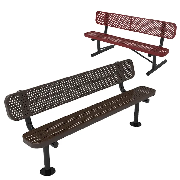 Panca per mobili da esterno pubblica in acciaio lungo in metallo personalizzato panca per patio per parco semplice sedili per panche da giardino perforate multicolori