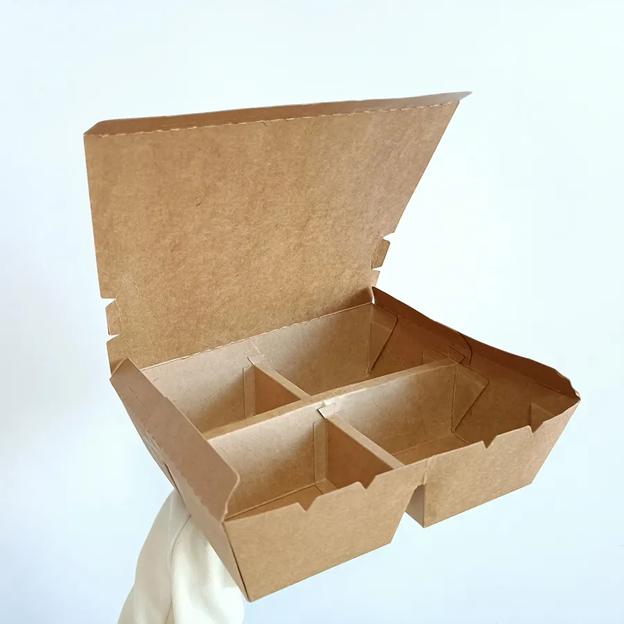 Tigela de papel marrom descartável, tigela de salada e caixa de salada de comida rápida
