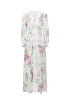 Robe élégante à col en V et manches longues en mousseline pour le printemps, coupe ajustée, disponible en vert, bleu et blanc, vente en gros