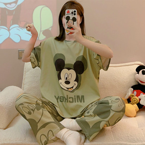 Nuova estate del produttore a maniche corte simpatico cartone animato Topolino <span class=keywords><strong>pigiama</strong></span> Casual da donna Set di abbigliamento per la casa elastico in vita caldo-venduto per