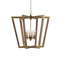 Lampe suspendue en bois et laiton américaine pour îlot de cuisine, lustre moderne en cage LED, entrée