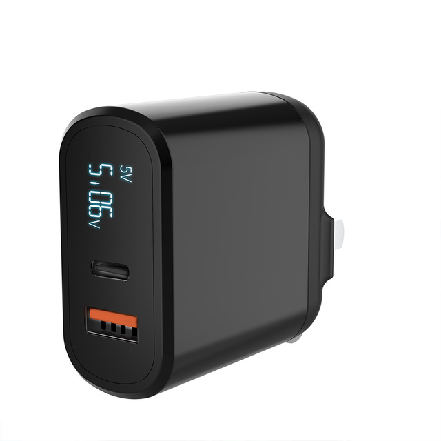 USB57s 18W Dual Port Type-C PD 3.0 QC 3.0 Fast Wall Charger with LED Display OTP Protection 2-in-1 Multi-Function for Phone