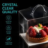 Boîte à gâteau pliable transparente en PET carrée avec poignée portable, conteneur jetable pour mini-gâteau d'anniversaire en mousse chiffon de 4 pouces