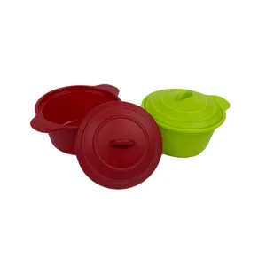 2 Buah Dalam Satu Set Microwave Aman Silikon Dapur Steamer Silikon Berbentuk Bulat Tahan Panas Silikon Pot dengan Tutup