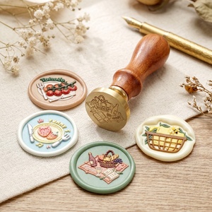Têtes de sceau en cire métalliques multicouches gravées à plat avec motifs de feuilles et de canards de dessins animés mignons, tête en cuivre – Décoration de bureau et de mariage - Product Image 4