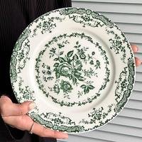 Nouvel ensemble de vaisselle de luxe moderne en porcelaine avec incrustations dorées, assiettes de dîner rondes en New Bone China à motifs floraux bleus et verts