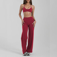 Nouvel ensemble de yoga deux pièces respirant à taille haute et séchage rapide, avec soutien-gorge push-up rehausseur de poitrine à col halter et pantalon de sport fitness pour Pilates