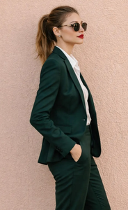 Women’s Luxury <b>Emerald</b> <b>Green</b> Tailored <b>Suit</b> Set Structured Blazer with Notched Lapel and Matching Slim Fit Pants Formal Wear - Product Image 3