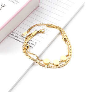 Pulsera de Doble Capa en Acero Inoxidable con Baño de Oro de 18k, Diseño Geométrico de Corazón, Apilable, para Mujer - Product Image 4