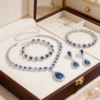 Ensemble collier, boucles d'oreilles et bracelet en cristal bleu marine scintillant en forme de goutte d'eau, chaînes fines, cadeau, ensemble 3 pièces