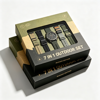 Boîte d'emballage en papier pour montre connectée multifonctionnelle 7-en-1 vert armée, avec couvercle à fenêtre en PVC et base, vente en gros