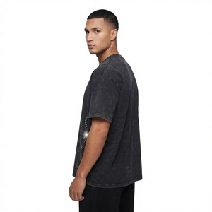Ensemble T-shirt et short vintage pour homme en strass, 100 % coton respirant, tricoté, style streetwear, tenue décontractée d'été - Product Image 2