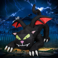 Feidu Sculpture gonflable d'Halloween transfrontalière, motif chat noir avec ailes et tête mobile, éclairée par LED, en polyester, pour décoration de jardin et de fête
