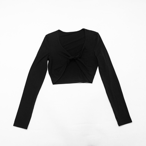 Viviblook J26TP285 Camiseta Casual Nueva para Mujer, Top Corto de Yoga de Manga Larga con Detalle Trenzado Frontal para Damas - Product Image 6