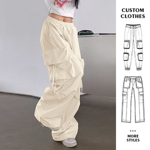Custom OEM Manufacturer Vintage Pockets High Waist Streetwear <strong>Baggy</strong> Casual <strong>Ladies</strong> Long Parachute Cargo Pant for Women <strong>Trousers</strong> - Product Image 1