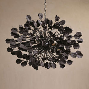 Lámpara de Araña de Cerámica Negra de Diseño Creativo para Salón de Banquetes, Sala de Estar, Decoración del Hogar, Lámpara de Araña de Pétalos de Cerámica Moderna y Lujosa - Product Image 2