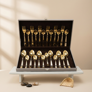 Ensemble de couverts en acier inoxydable 24 pièces, cuillères et fourchettes dorées, avec boîte, cadeau de luxe personnalisé avec finition dorée PVD - Product Image 2