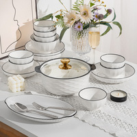 Vente en gros 2025 Ménage Céramique Grand Bol Blanc Pur Noir Bord Haut de Gamme Scandinave Créatif Porcelaine pour Mariage Soupe Riz