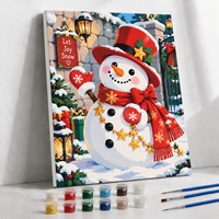 Kit de peinture par numéros Bonhomme de neige de Noël avec cadre en bois et pinceaux - Kit cadeau DIY sur toile de coton moderne