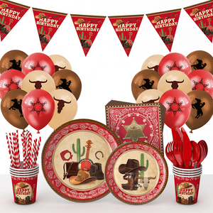 Vente flash - Ensemble de vaisselle jetable pour fête sur le thème du western - Décoration pour anniversaire sur le thème du Far West - Product Image 1