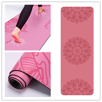 Tapis de yoga en PU rond ou ovale, antidérapant, en caoutchouc naturel, avec motif personnalisé et ligne d'alignement laser, pour studio de fitness, vente en gros