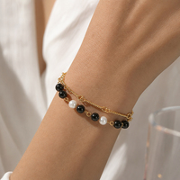 Bracelets élégants pour femmes avec perles à double couche et pierres polies, choix multicolores pour les fêtes