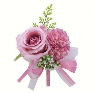 Bouquet de mariée style coréen pour mariage en forêt, corsage de fleurs artificielles en soie rose, décoration de cérémonie - Product Image 1