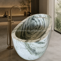 Baignoire autoportante élégante en marbre vert jade du Shangrila avec veines noires pour résidence privée, maison contemporaine