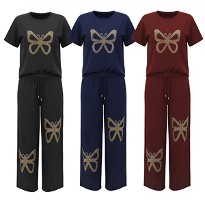 Set da Allenamento 2 Pezzi all'Ingrosso, Abbigliamento Sportivo da Jogging, <span class=keywords><strong>Tuta</strong></span> da Fitness con Strass per <span class=keywords><strong>Donna</strong></span>, Completo <span class=keywords><strong>Pantaloni</strong></span> e Top - Product Image 1