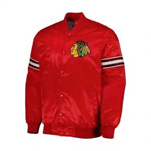 Chaqueta Varsity Roja de los Chicago Blackhawks para Hombre, de Poliéster, Informal, con Logotipo Frontal y Franjas en las Mangas, Transpirable - Product Image 1