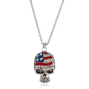 Skull Pendant Gothic Punk Necklace For Women HipHop Rock Goth Jewelry Flag Skeleton Vintage Necklace Party Accessories Halloween