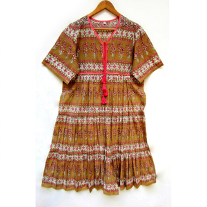Nuevo Vestido Mini Maxi de Verano de Algodón Estampado con Cuello en V y Borlas, Vestido Largo Indio de Manga Larga con Corte en A, Ecológico para Mujer - Product Image 1