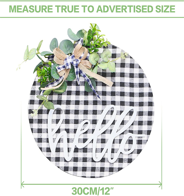 12Inch Wooden Hanging Round Sign Wreath  for Front Door Porch Farmhouse  decoration