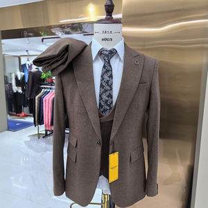 Abito formale da <span class=keywords><strong>uomo</strong></span> marrone completo completo completo 3 pezzi più taglia uno bottone aderente Vintage Plaid slip slip gilet smoking - Product Image 1