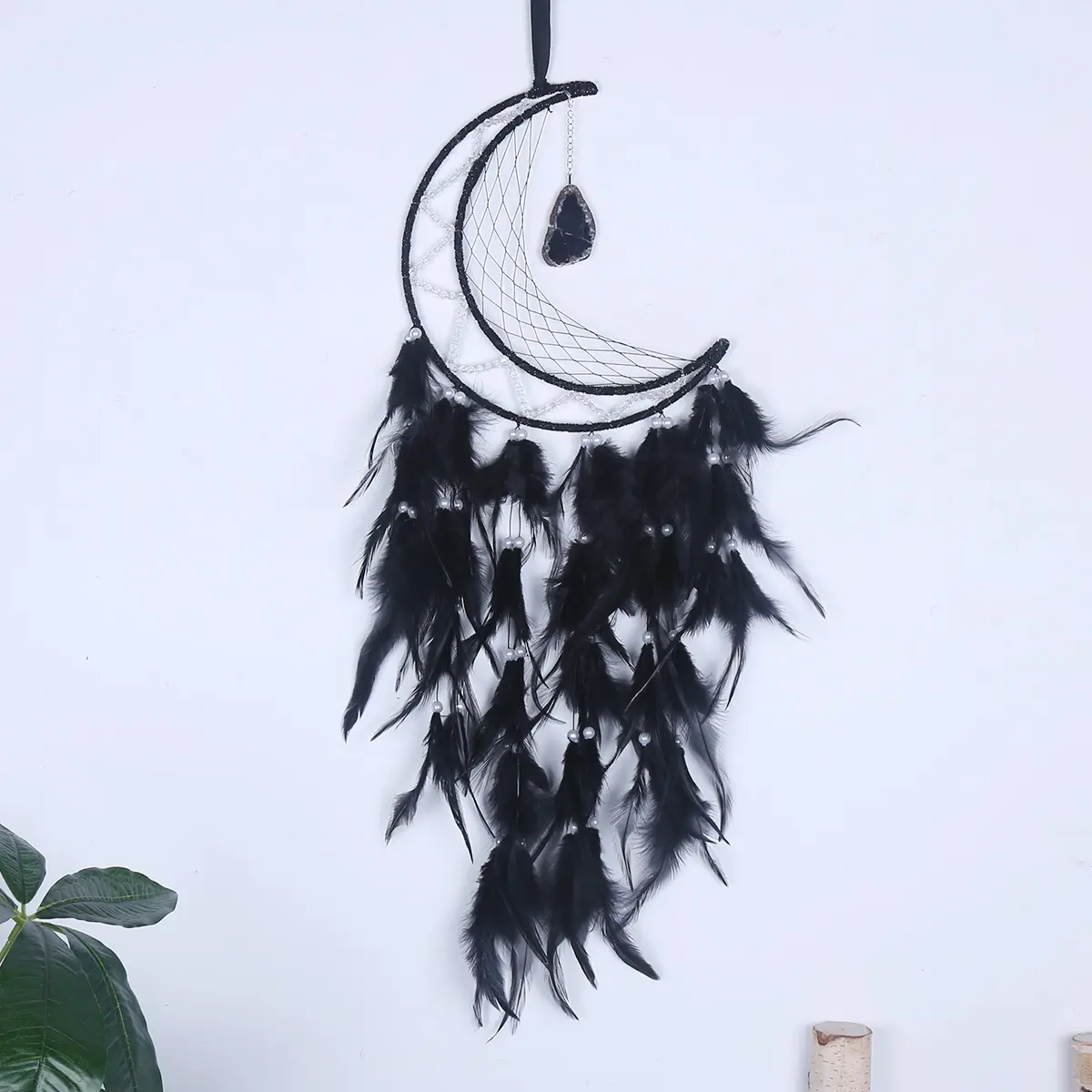 โรงงานขายส่งดวงจันทร์Dream Catcherอาเกตจี้ปริมาณสูงแขวนผนังตกแต่งบ้านFeathered Dream Catcher