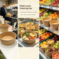 Groothandel Eco-vriendelijke Kraft Papier Saladekom Wegwerp Voedselverpakking met Deksel Fabrieksprijs