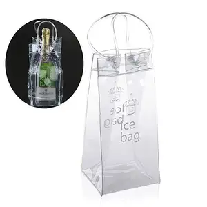 Bolsa portátil de PVC transparente para botellas de vino, bolsa de hielo para botellas de vino con mango