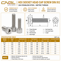 Vis à tête hexagonale en acier inoxydable 304, DIN912, boulon Allen métrique M2.5-M10, fixation industrielle de haute précision