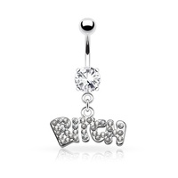 Piercing pour le nombril, accessoire en acier inoxydable avec lettres personnalisées, bijoux pour le corps, en cristal rose, vente en gros, 1 pièce