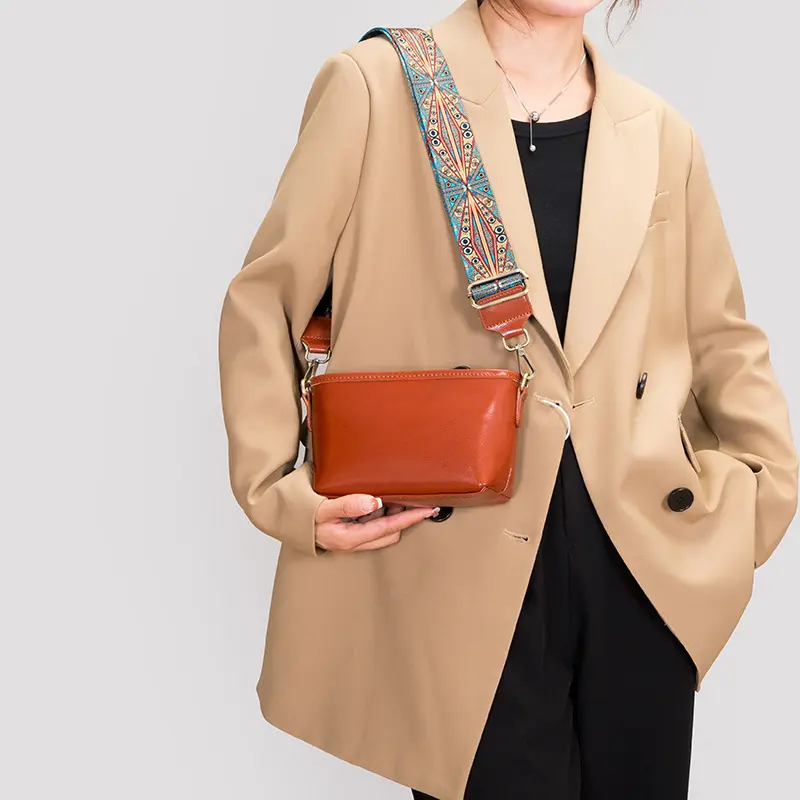 Kleine Crossbody-Tasche mit Reißverschluss für Damen breites Band Handy-Geldbeutel Schulterhandtasche Brieftasche mit Kreditkarten-Schlitten