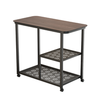 Table d'appoint multifonctionnelle en verre trempé à grain de noyer noir avec structure en métal moderne, idéale pour les petits espaces