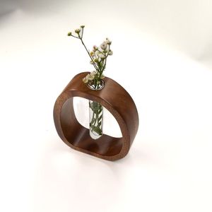 Jarrón de Madera de Nogal con Forma Geométrica y Tubo de Vidrio, Decoración Moderna para Interiores, Adorno para Mesa de Sala - Product Image 3