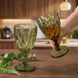 Vintage Luxury Reusable Embossed Glass <b>Wine</b> <b>Goblet</b> for Home Decoration Fine Dining Brand Owners - Product Image 1